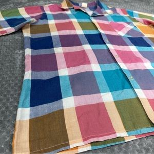 Vintage Button Up Shirt Men’s Medium Multicolor 80s Short Sleeve Single Stitched